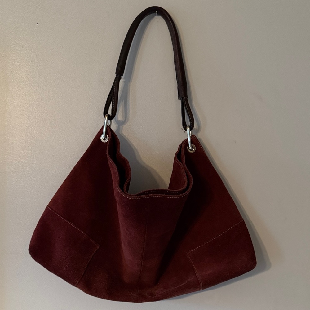 Levenger Suede Shoulder Hobo Bag in Burgundy